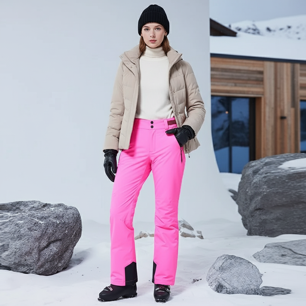 Pantalon De Ski Rose Vif Imperméable Coupe-Vent Femme - Polyester