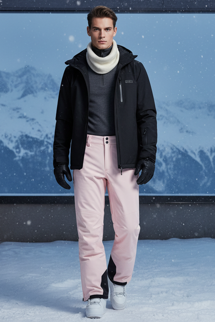 Pantalon De Ski Rose Pâle Homme Imperméable Coupe Droite Hiver - Polyester