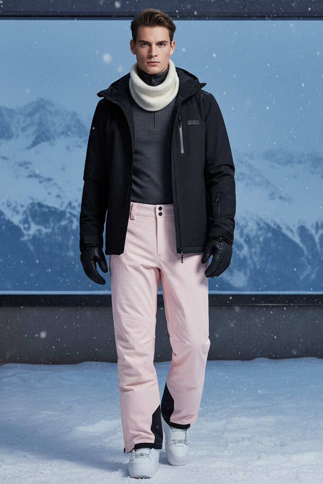 Pantalon De Ski Rose Pâle Homme Imperméable Coupe Droite Hiver - Polyester