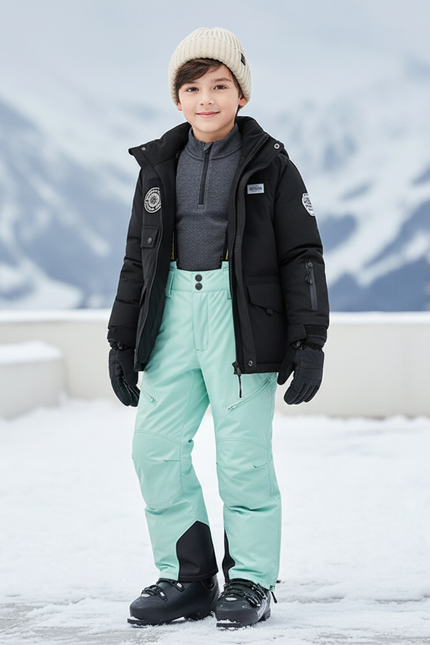 Pantalon De Ski Enfant Turquoise Imperméable Chaud Hiver - Bleu Polyester