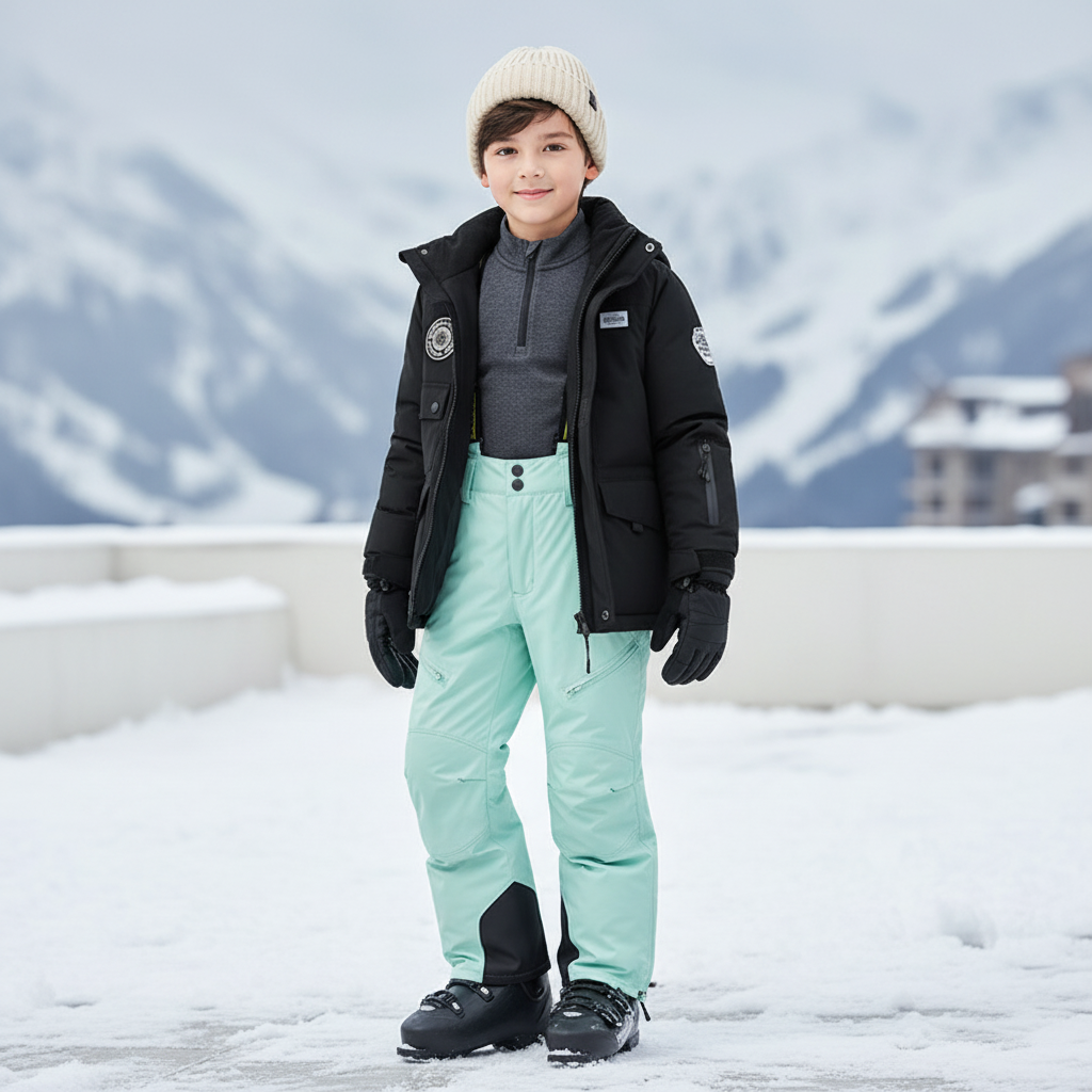Pantalon De Ski Enfant Turquoise Imperméable Chaud Hiver - Bleu Polyester