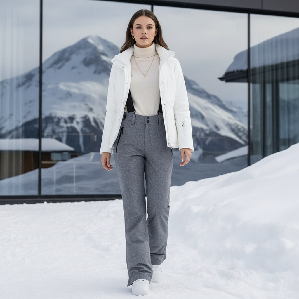 Pantalon De Ski Gris Chaud Coupe Droite Bretelles - Tweed