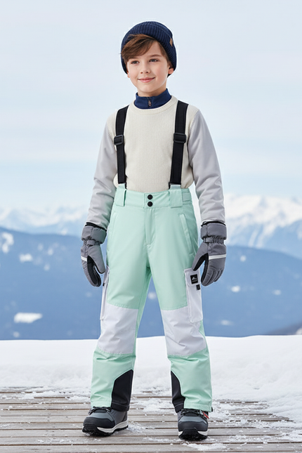 Pantalon De Ski Enfant Vert Menthe Bicolore Bretelles Imperméable - Polyester