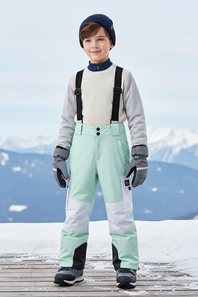 Pantalon De Ski Enfant Vert Menthe Bicolore Bretelles Imperméable - Polyester