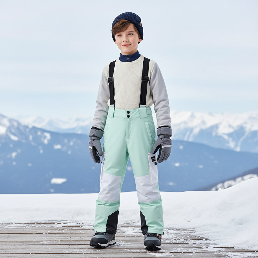 Pantalon De Ski Enfant Vert Menthe Bicolore Bretelles Imperméable - Polyester