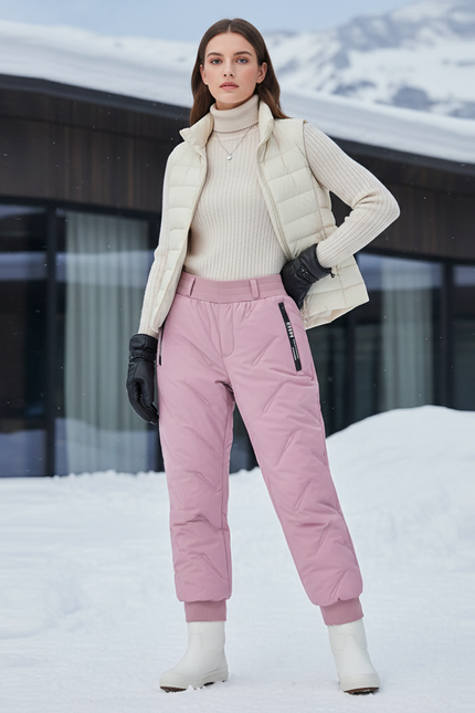 Pantalon De Ski Rose Pâle Imperméable Matelassé Femme - Polyester
