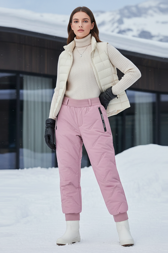 Pantalon De Ski Rose Pâle Imperméable Matelassé Femme - Polyester