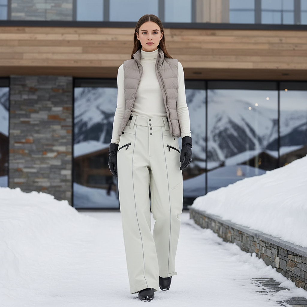Pantalon De Ski Crème Imperméable Femme Large Hiver - Beige Polyester