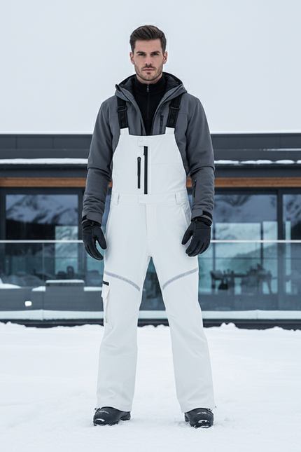 Pantalon De Ski Salopette Blanc Homme Imperméable Chaud - Polyester