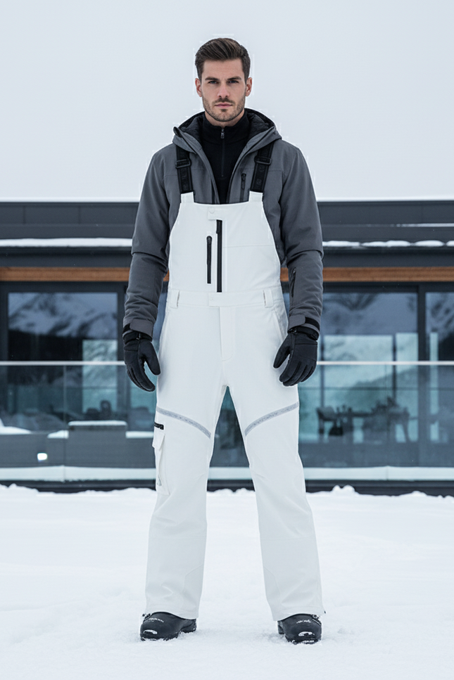 Pantalon De Ski Salopette Blanc Homme Imperméable Chaud - Polyester