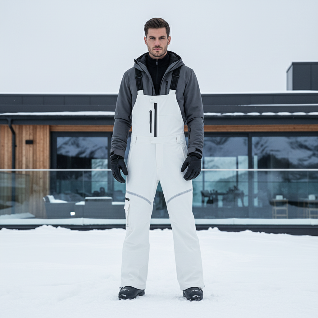 Pantalon De Ski Salopette Blanc Homme Imperméable Chaud - Polyester