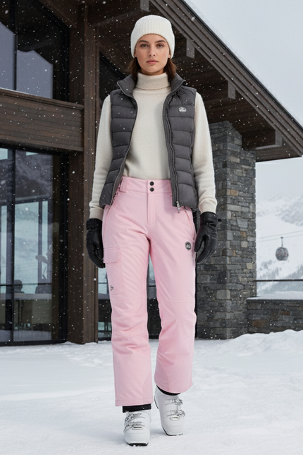 Pantalon De Ski Rose Pâle Cargo Imperméable Femme Hiver - Polyester