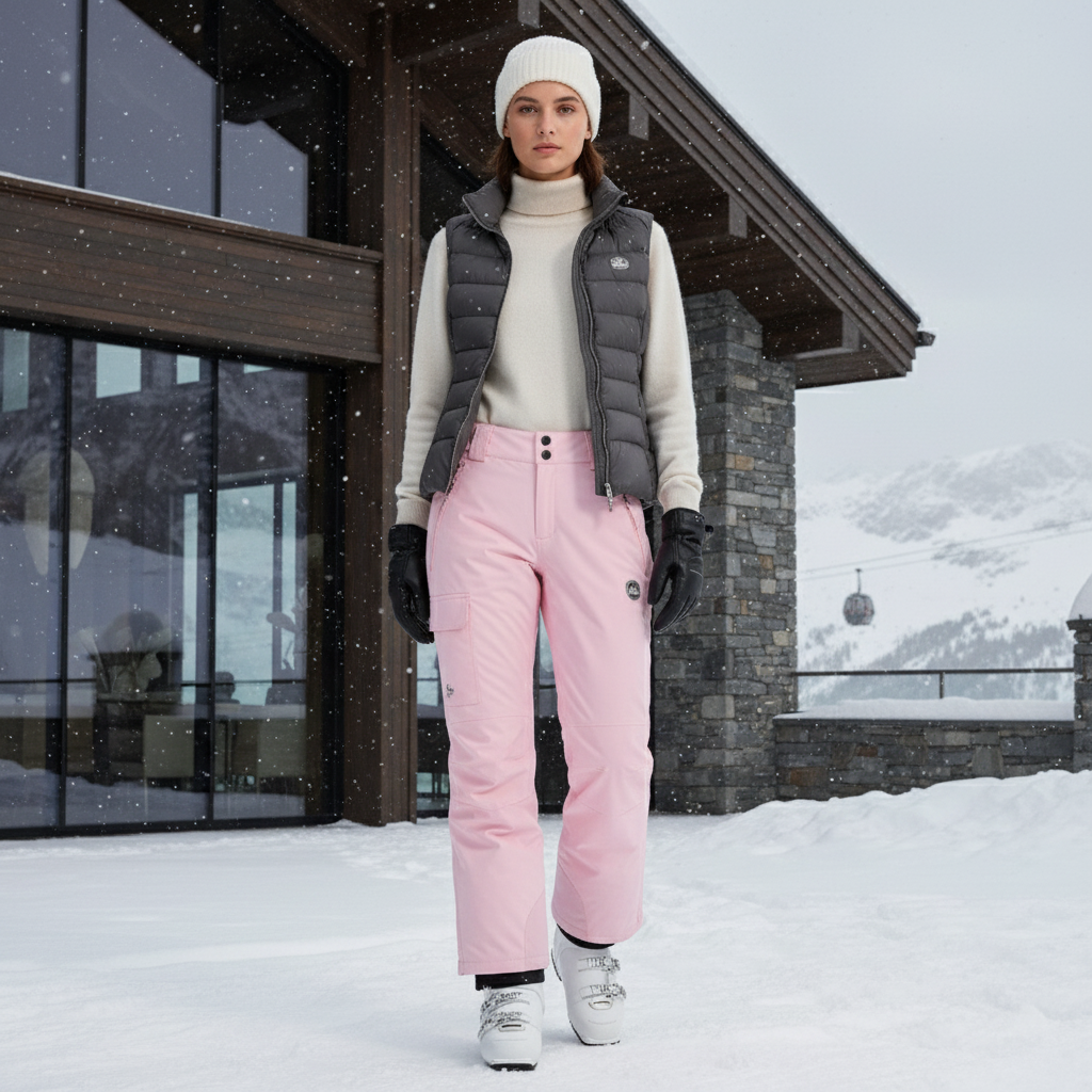 Pantalon De Ski Rose Pâle Cargo Imperméable Femme Hiver - Polyester