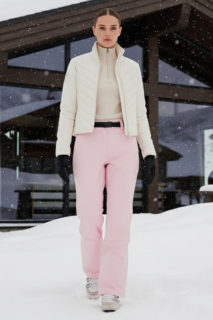 Pantalon De Ski Rose Pâle Femme Imperméable Coupe Droite - Polyester