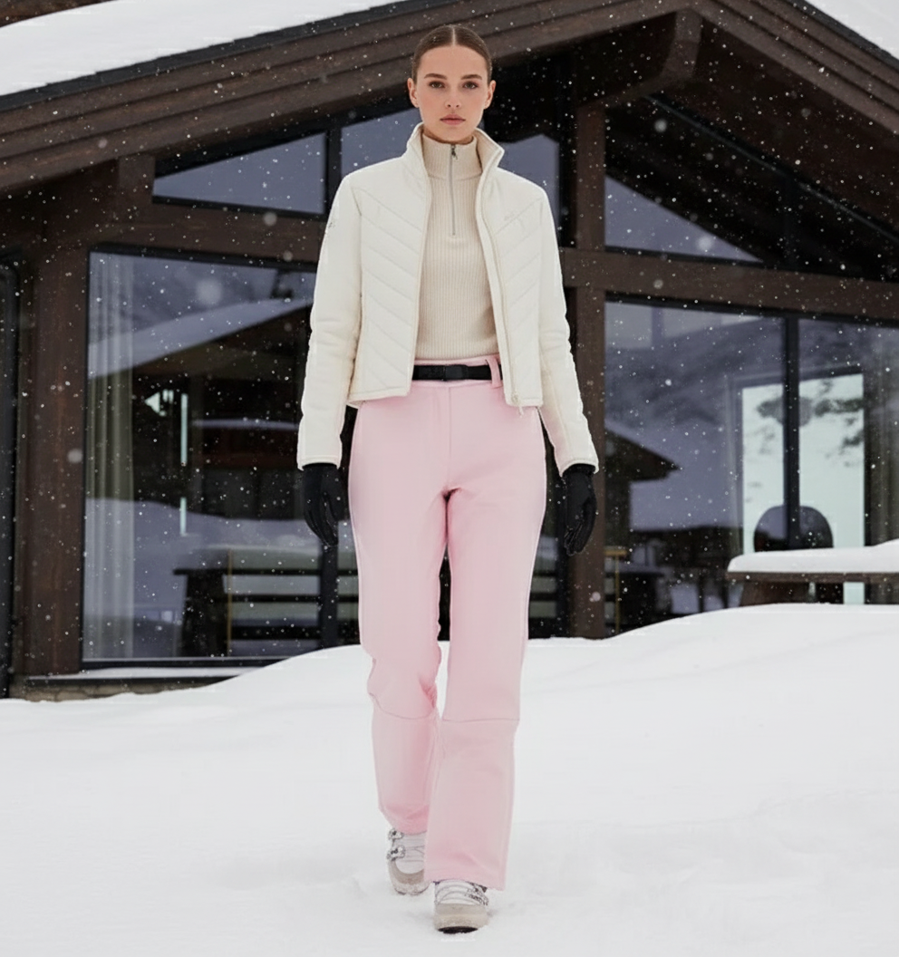 Pantalon De Ski Rose Pâle Femme Imperméable Coupe Droite - Polyester