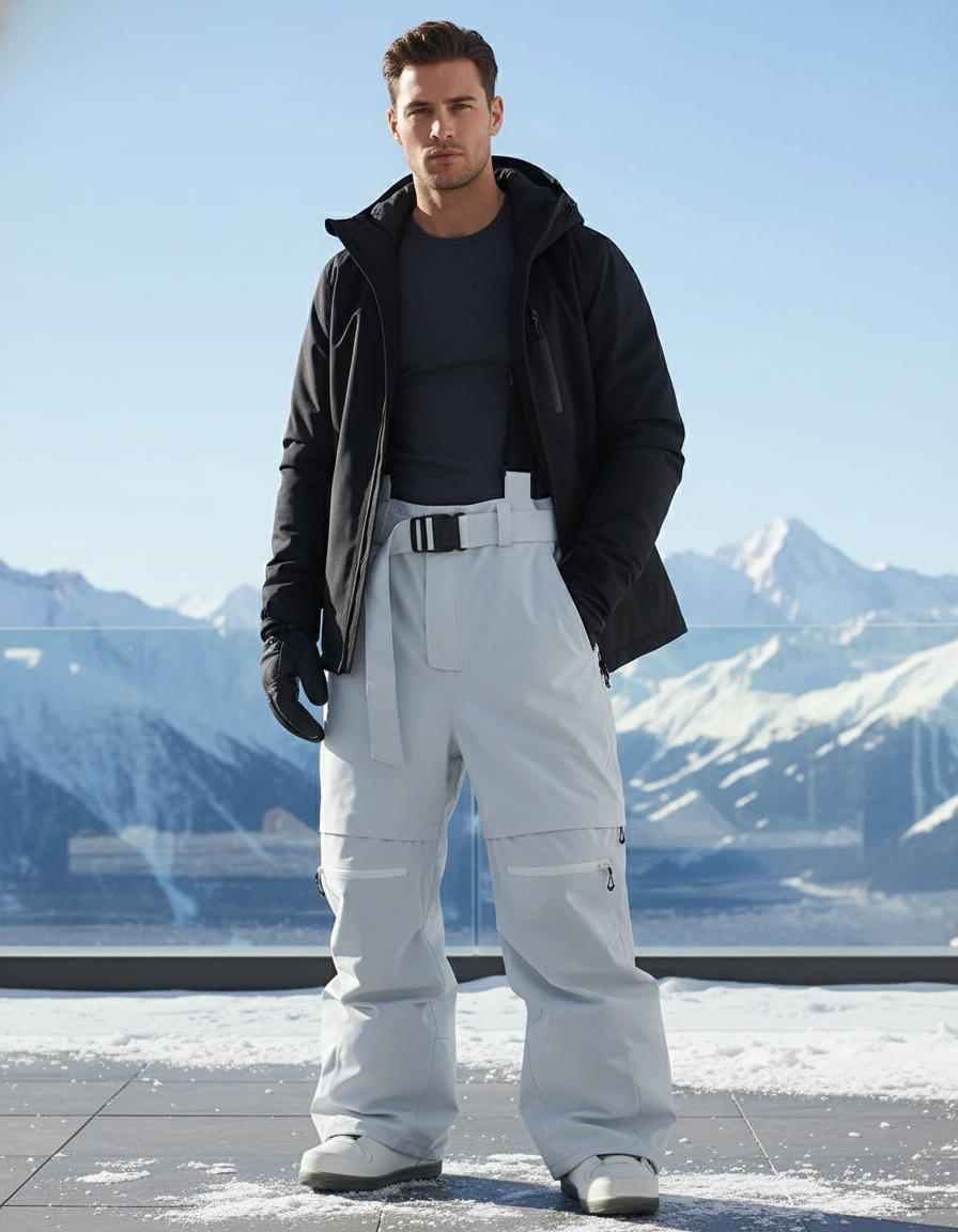 Pantalon De Ski Gris Ample Ceinture Cargo Homme - Polyester