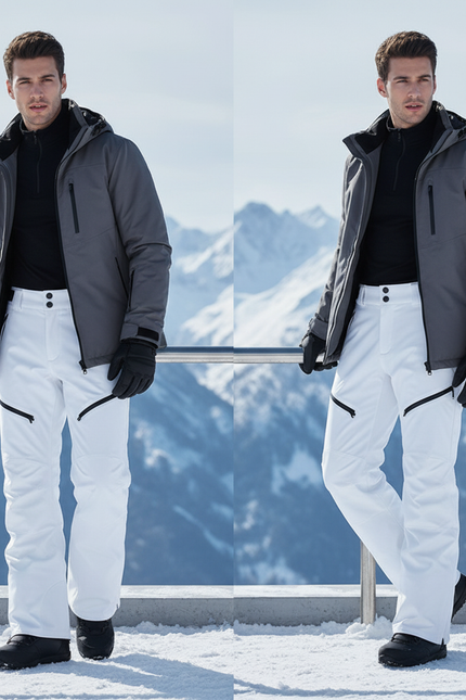 Pantalon De Ski Blanc Homme Imperméable Coupe Droite Zippé - Polyester