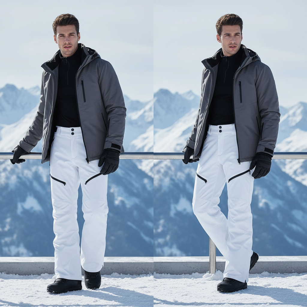 Pantalon De Ski Blanc Homme Imperméable Coupe Droite Zippé - Polyester