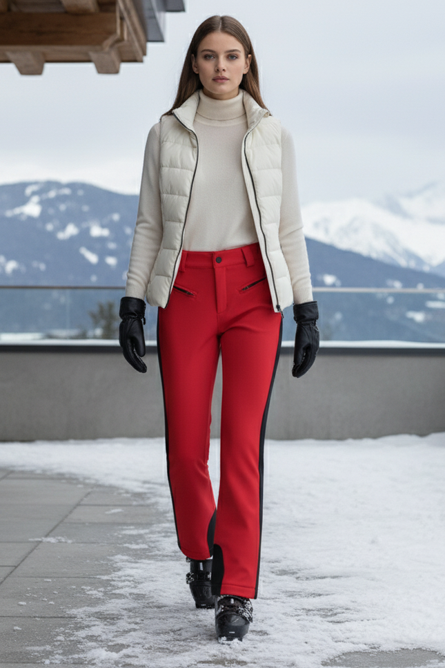 Pantalon De Ski Rouge Slim Femme Élastique Chaud - Polyester