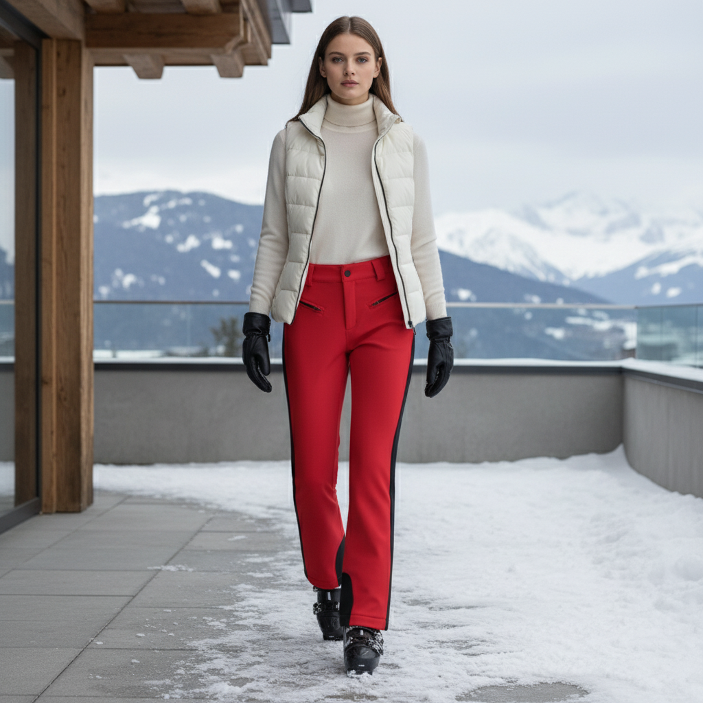 Pantalon De Ski Rouge Slim Femme Élastique Chaud - Polyester