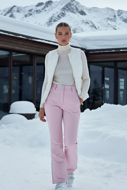 Pantalon De Ski Rose Pâle Coupe Droite Élégant Femme - Polyester