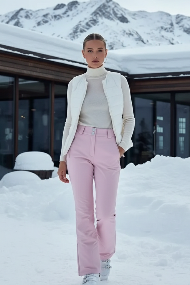 Pantalon De Ski Rose Pâle Coupe Droite Élégant Femme - Polyester
