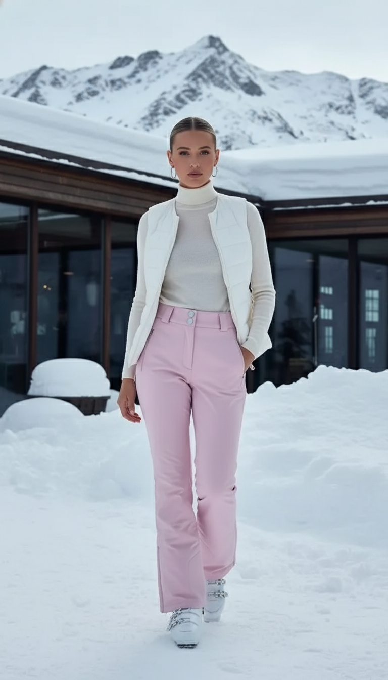 Pantalon De Ski Rose Pâle Coupe Droite Élégant Femme - Polyester