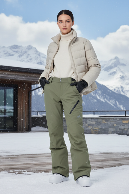 Pantalon De Ski Vert Kaki Droit Imperméable Femme - Polyester