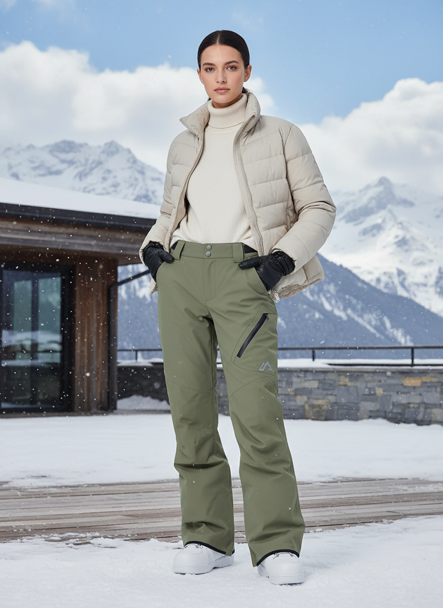 Pantalon De Ski Vert Kaki Droit Imperméable Femme - Polyester