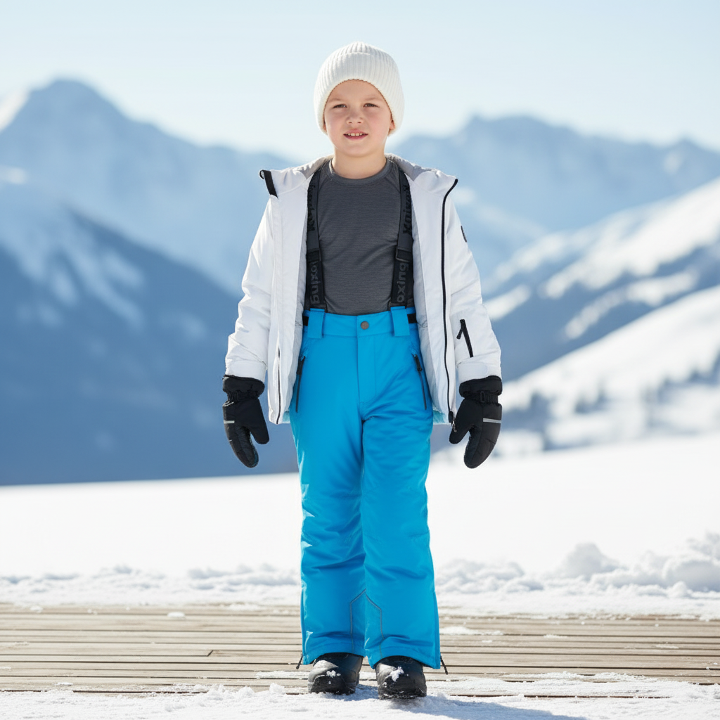 Pantalon De Ski Enfant Bleu Imperméable Bretelles Hiver - Polyester