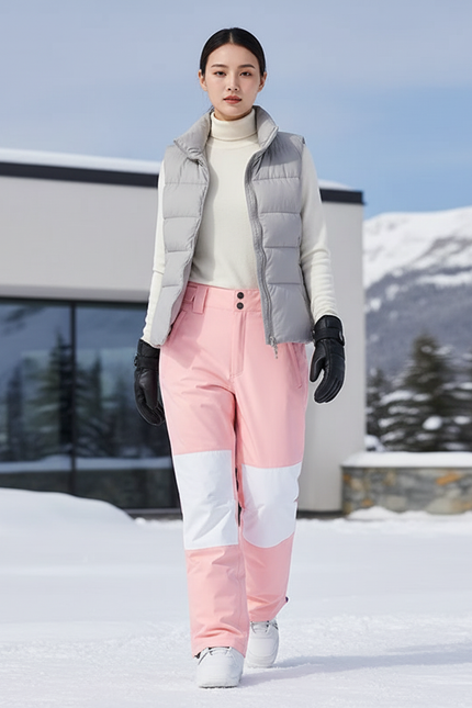 Pantalon De Ski Rose Bicolore Imperméable Unisexe Hiver - Polyester