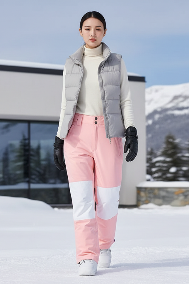 Pantalon De Ski Rose Bicolore Imperméable Unisexe Hiver - Polyester