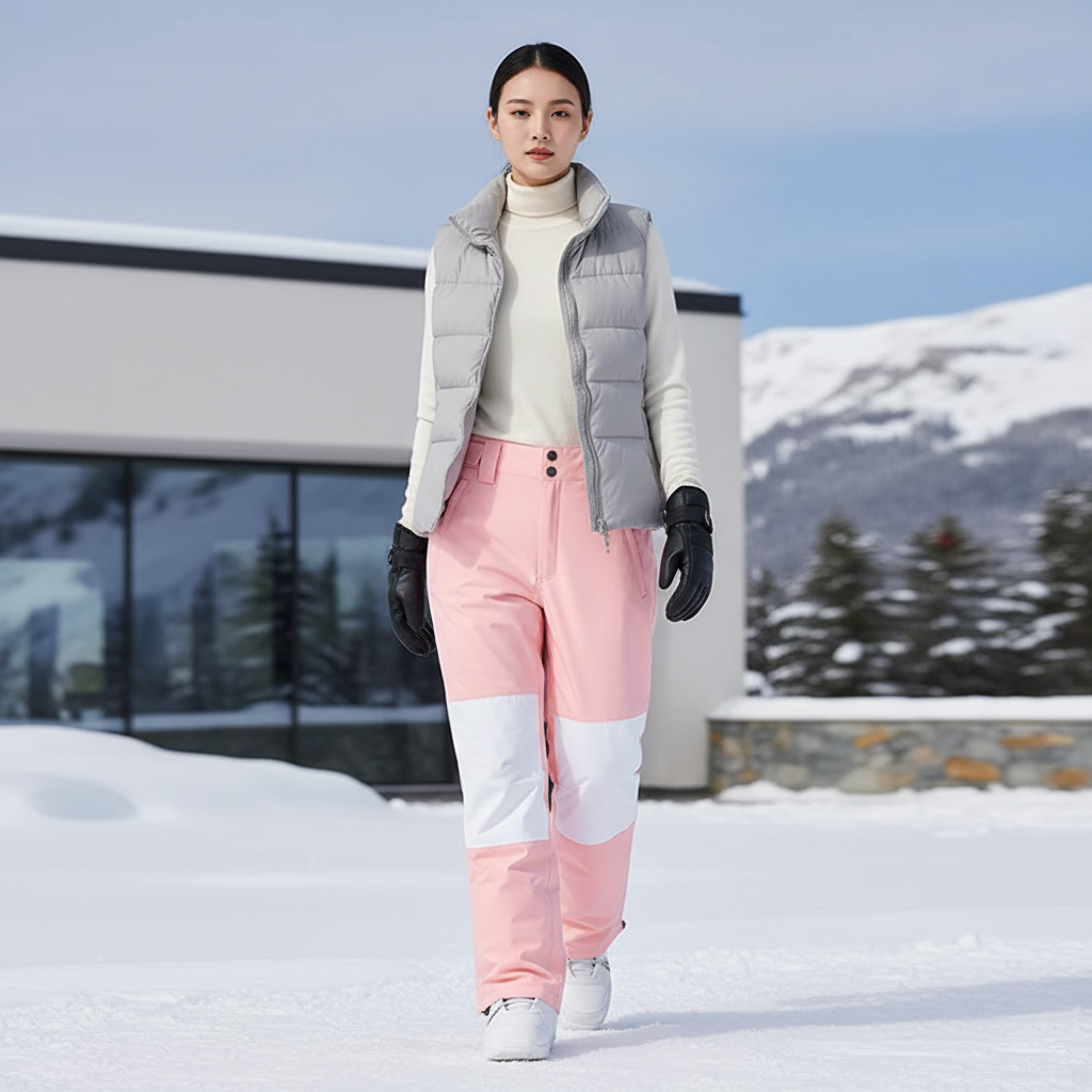 Pantalon De Ski Rose Bicolore Imperméable Unisexe Hiver - Polyester
