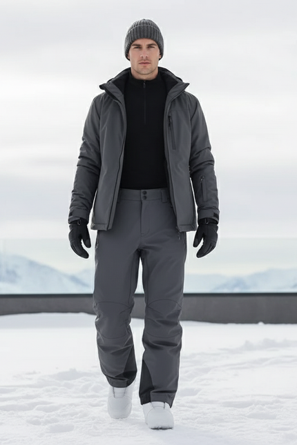 Pantalon De Ski Gris Imperméable Coupe Droite Homme - Polyester