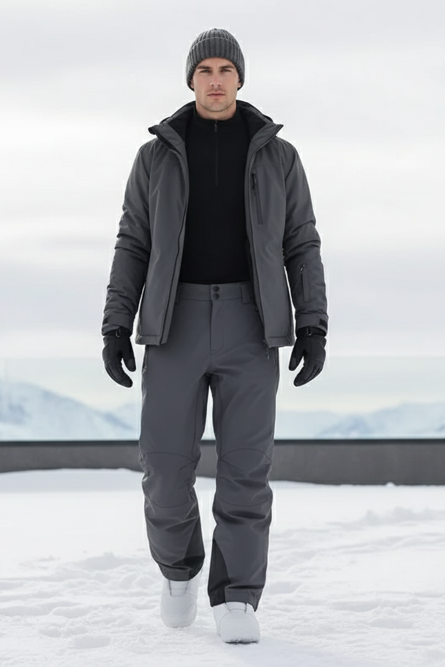 Pantalon De Ski Gris Imperméable Coupe Droite Homme - Polyester
