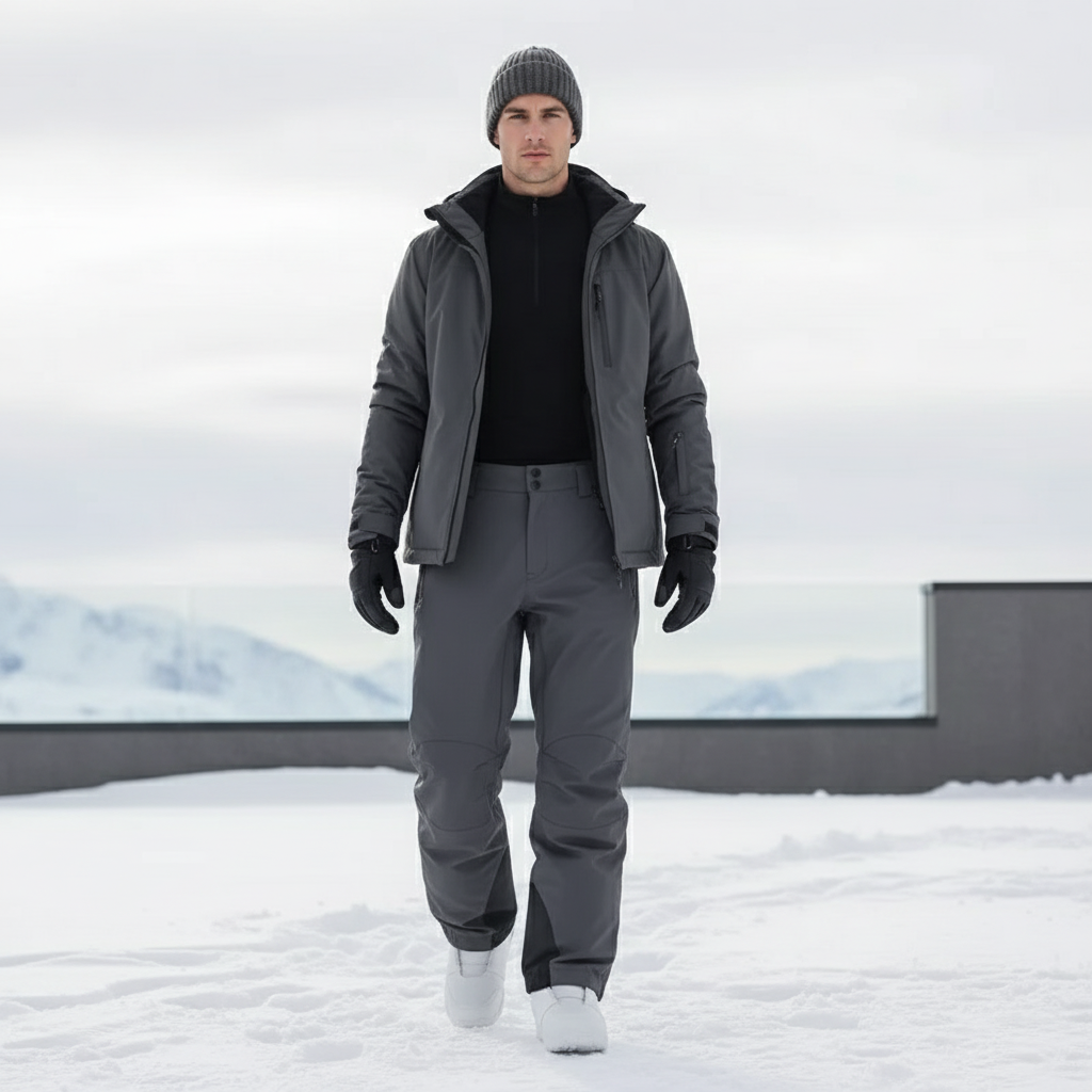 Pantalon De Ski Gris Imperméable Coupe Droite Homme - Polyester