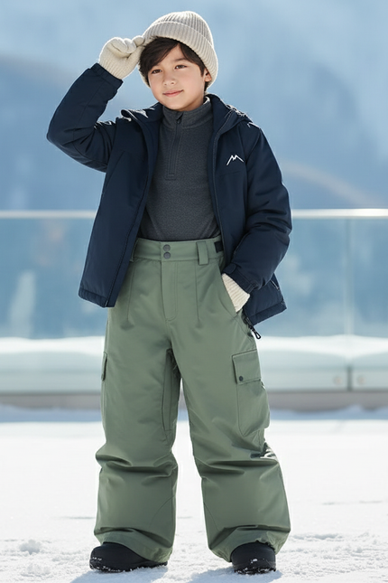 Pantalon De Ski Kaki Imperméable Ample Cargo Enfant - Polyester