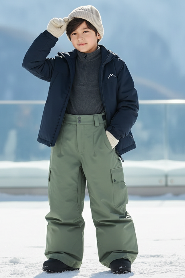 Pantalon De Ski Kaki Imperméable Ample Cargo Enfant - Polyester