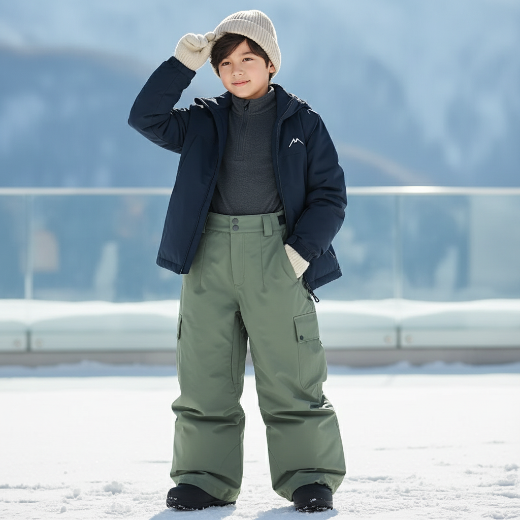 Pantalon De Ski Kaki Imperméable Ample Cargo Enfant - Polyester