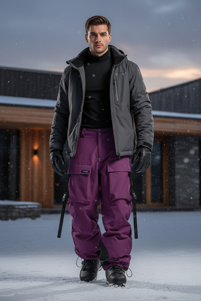 Pantalon De Ski Violet Cargo Imperméable Thermique Homme - Polyester