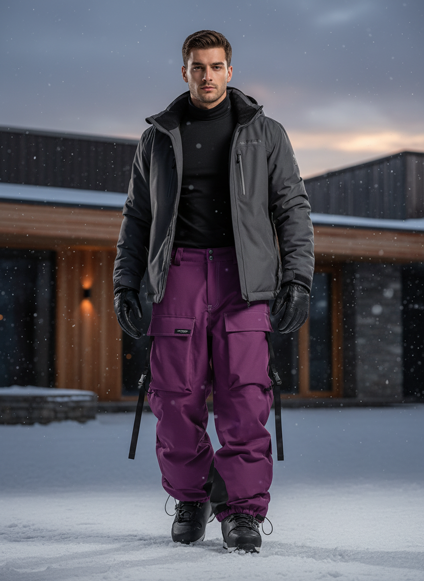 Pantalon De Ski Violet Cargo Imperméable Thermique Homme - Polyester