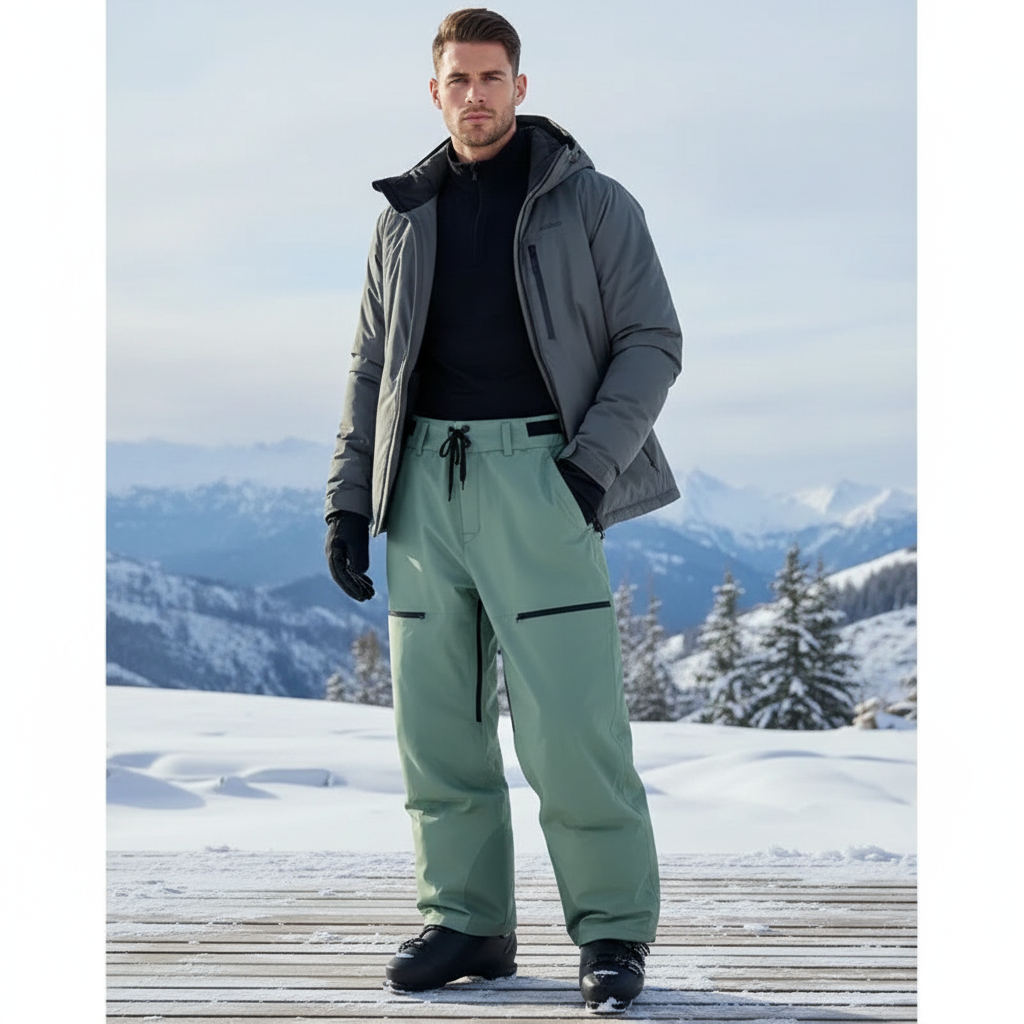 Pantalon De Ski Vert Ample Imperméable Homme Hiver - Polyester