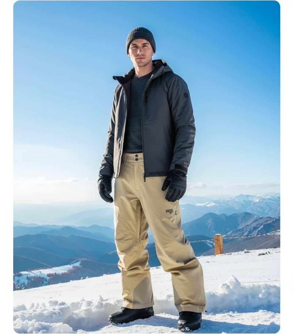 Pantalon De Ski Beige Imperméable Ample Homme Hiver - Polyester