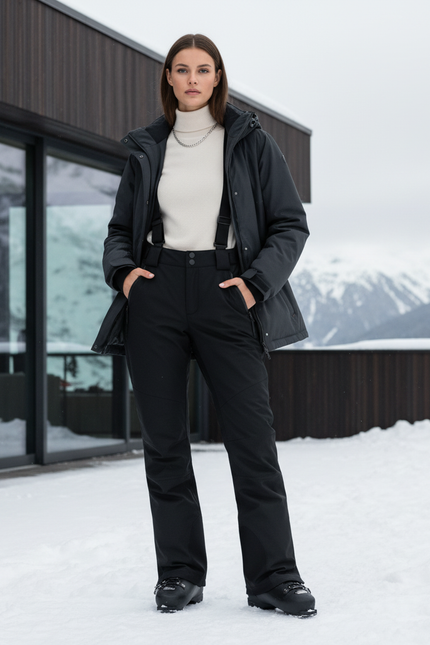 Pantalon De Ski Noir Imperméable Bretelles Unisexe - Polyester