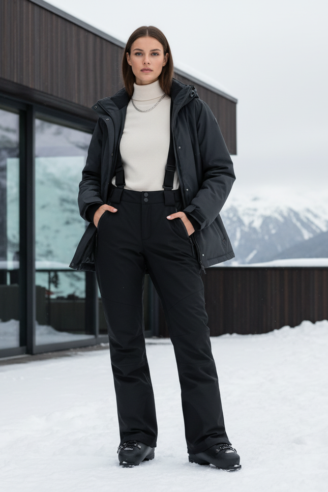 Pantalon De Ski Noir Imperméable Bretelles Unisexe - Polyester