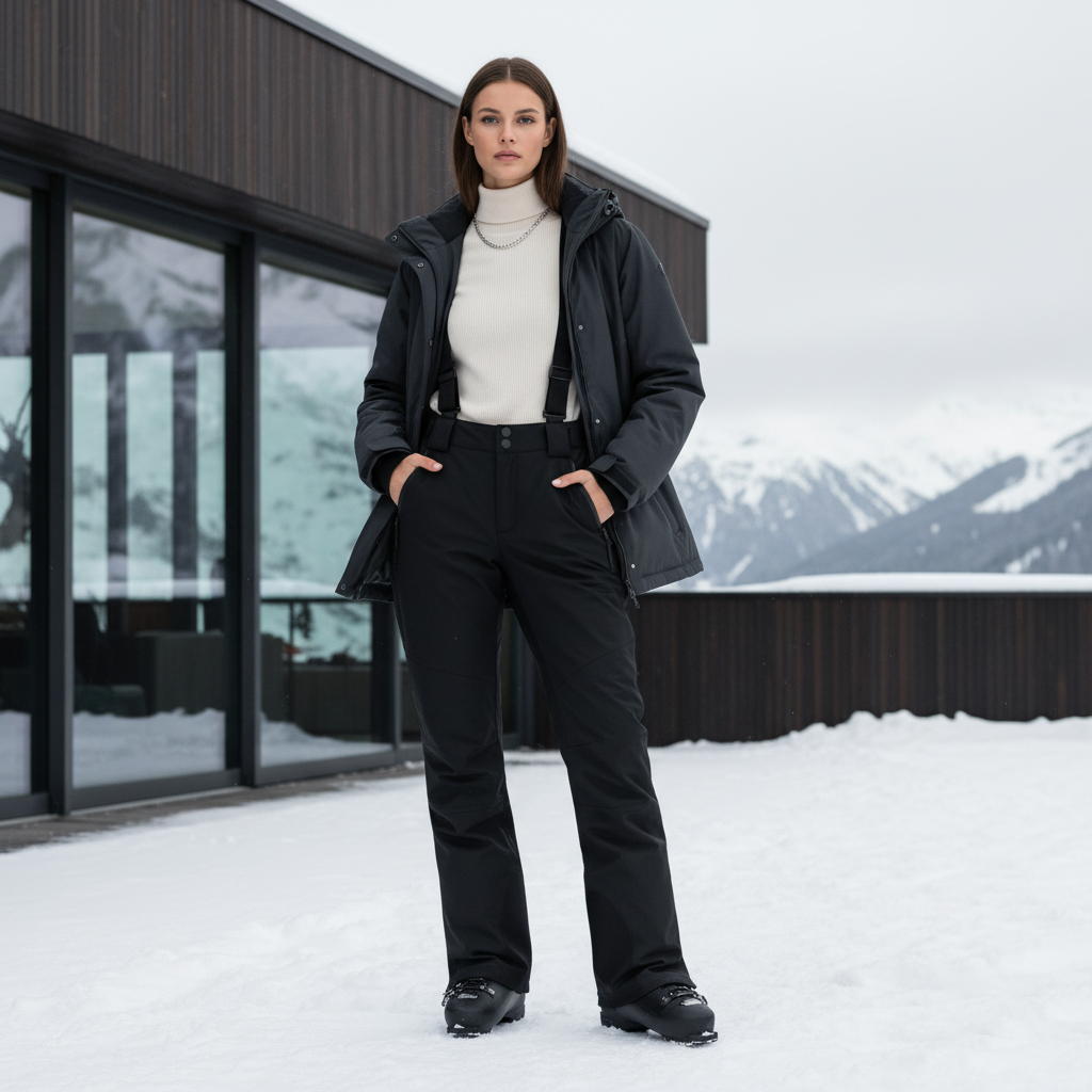 Pantalon De Ski Noir Imperméable Bretelles Unisexe - Polyester