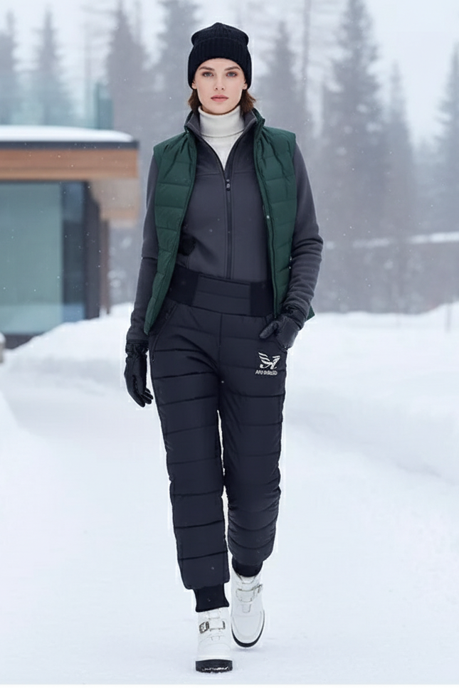 Pantalon De Ski Noir Matelassé Imperméable Femme Chaud - Polyester