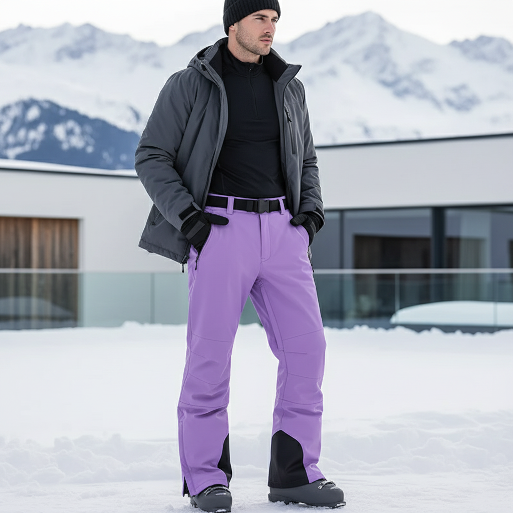Pantalon De Ski Violet Imperméable Ample Unisexe Hiver - Polyester