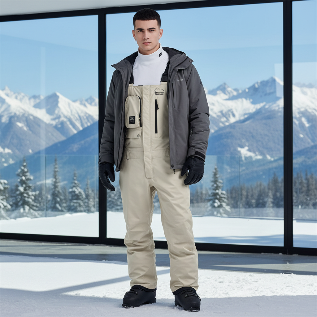 Pantalon De Ski Beige Imperméable Droit Unisexe Chaud - Polyester
