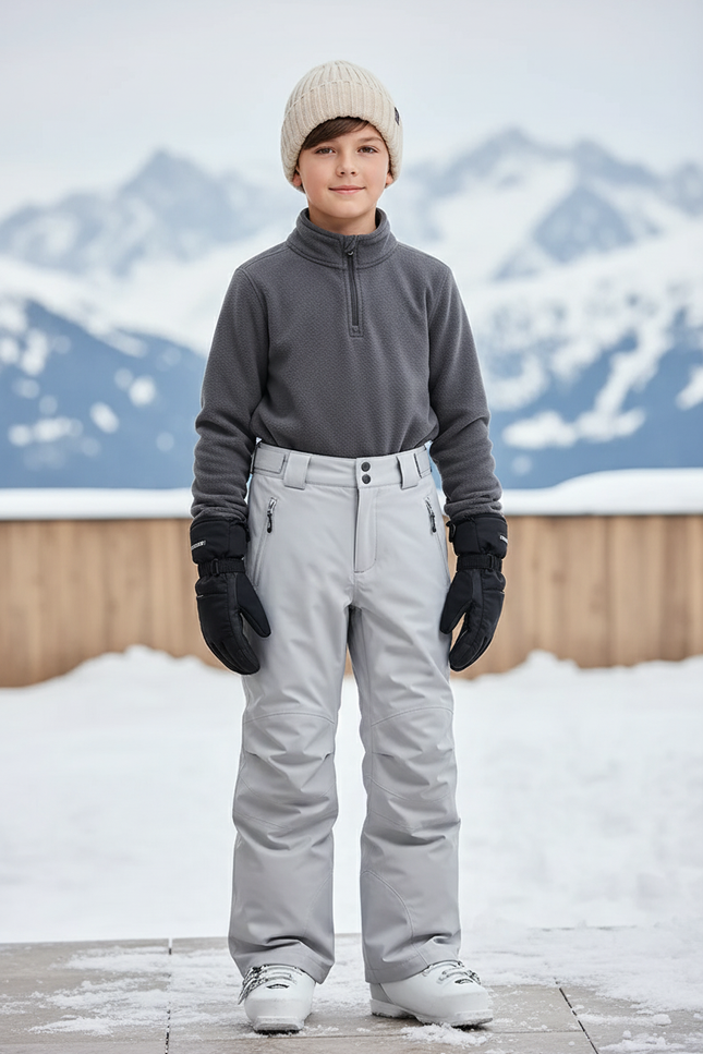 Pantalon De Ski Gris Clair Imperméable Enfant Coupe Droite - Polyester